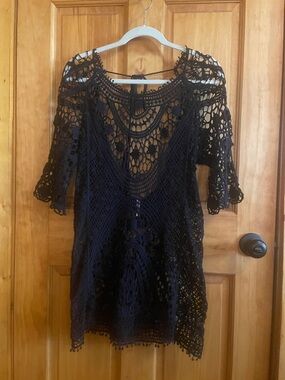 Banana Moon Black Cotton Crochet Beach/Swim Cover up